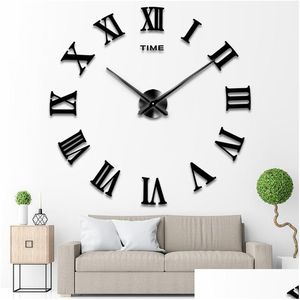 Wandklokken 3d groot formaat Romeinse cijfer Acryl Mirror Clock Diy Quartz Kijk Still Life Modern Home Decoration Living Room Stickers DHWI8