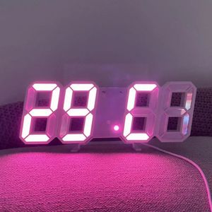 Horloges murales 3d Led réveil numérique horloge murale tridimensionnelle montre Table thermomètre meubles calendrier électronique Hangi U0u6 231123