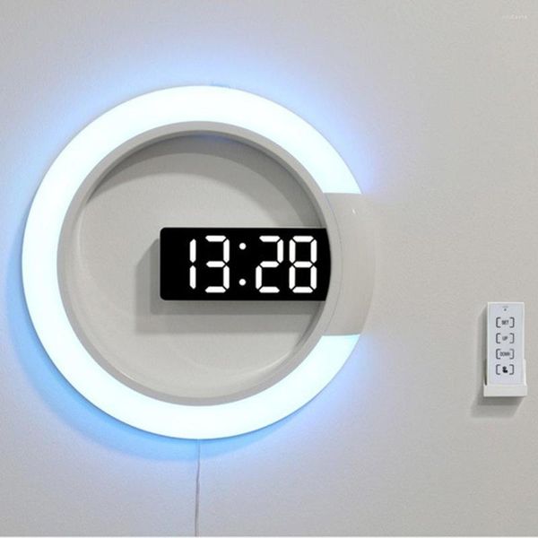 Horloges murales 3D LED horloge numérique alarme miroir creux montre Table 7 couleurs température veilleuse pour la maison salon chambre