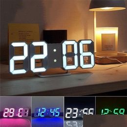 Horloges murales 3D LED horloge numérique déco brillant mode nuit réglable électronique table décoration salon livraison directe maison jardin Dhxnb