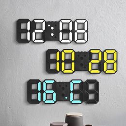 Relojes de pared 3D LED Digital Reloj Decoración Modo de noche 3 Alarmas Temperatura de tiempo de mesa electrónica para sala de estar