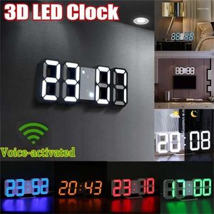 Wall Clocks 3D LED Digital Clock Glowing Night Mode Brightness Adjustable Electronic Table Hanging Home Bedroom