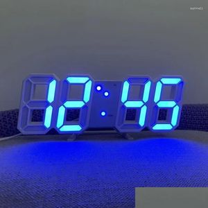 Wandklokken 3D Led Digitale Klok Hangende Decoratie Home Decor Interieur Kamer Nachtlampje Modus Voor Slaapkamer Grote Drop Levering Tuin Ot4Me