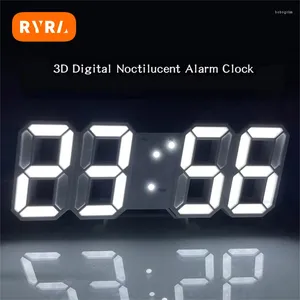 Horloges murales 3D LED Corloge numérique Lumineuse Fashion Blanc Alarme blanche multifonctionnelle Plug USB créatif dans la CLOC électronique