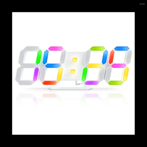 Horloges murales 3D LED Horloge numérique RVB Table lumineuse Alarme Heure Date avec App Control Chambre