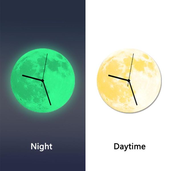 Horloges murales 3D lumineuse grande lune horloge fluorescente amovible lueur dans la montre sombre quartz 30cm grande taille livraison directe 8 couleurs