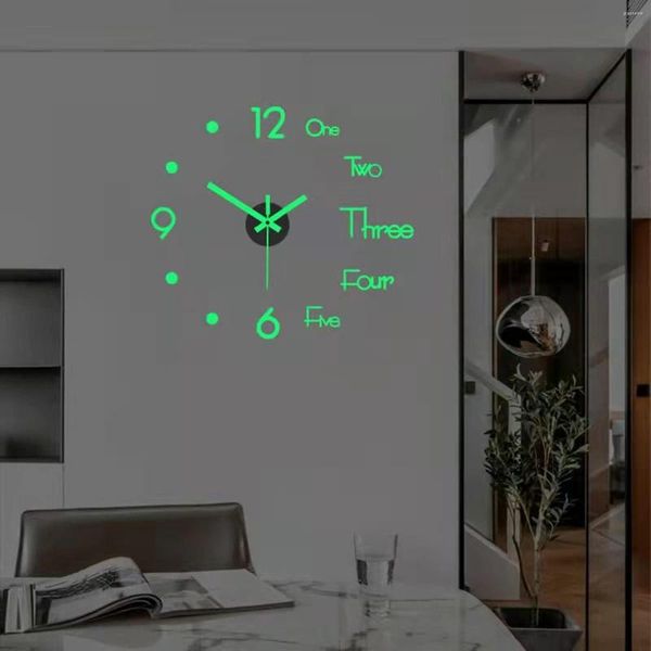 Horloges murales 3D Lumineux Autocollant Horloge Sans Cadre Moderne Miroir Pour La Maison Bureau El École Décoration