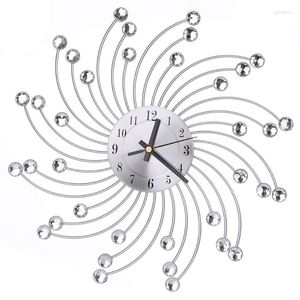 Horloges murales 3D Horloge en métal Diamants Fleur Montre silencieuse Chambre Home Office Décor Y5GB