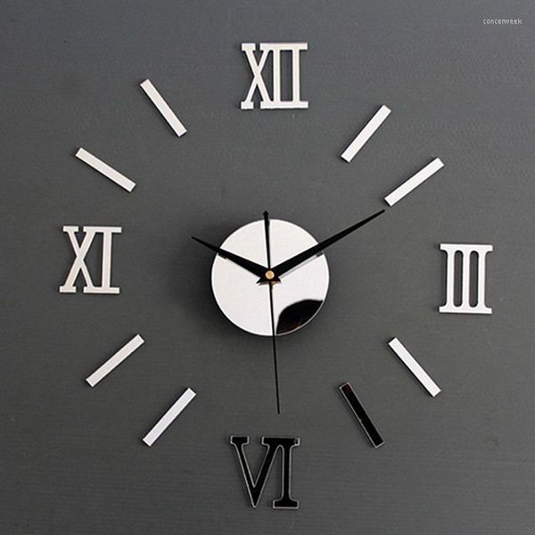 Horloges murales 3D miroir chiffres romains horloge autocollants élégant bricolage numérique pour la maison Art salon bureau décoration