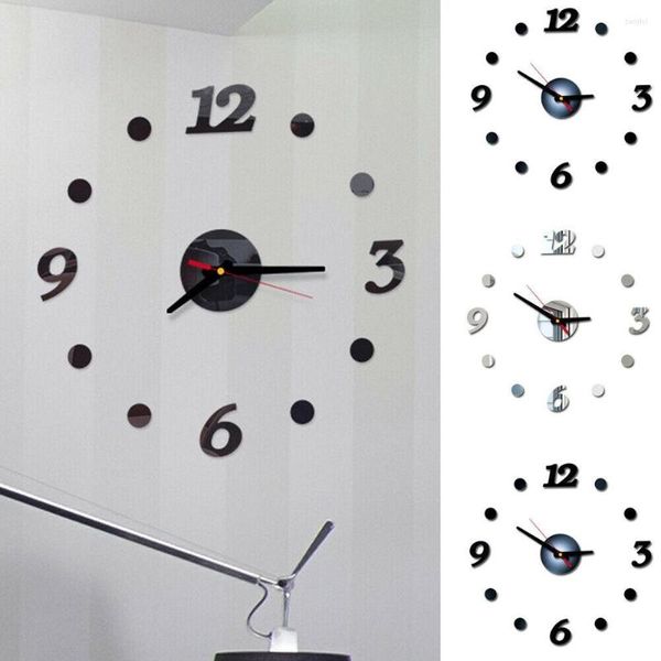 Relojes de pared 3D moderno DIY reloj sala de estar decoración del hogar moda cristal espejo pegatinas arte pegatina calcomanía