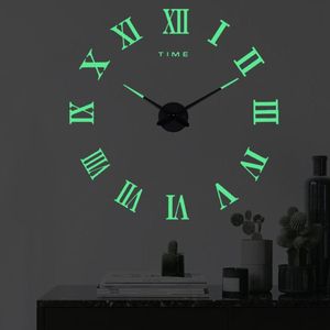 Horloges murales 3d horloge lumineuse sans poinçon Fluorescent dans le noir décoration de la maison décoration auto-adhésive ClockWall