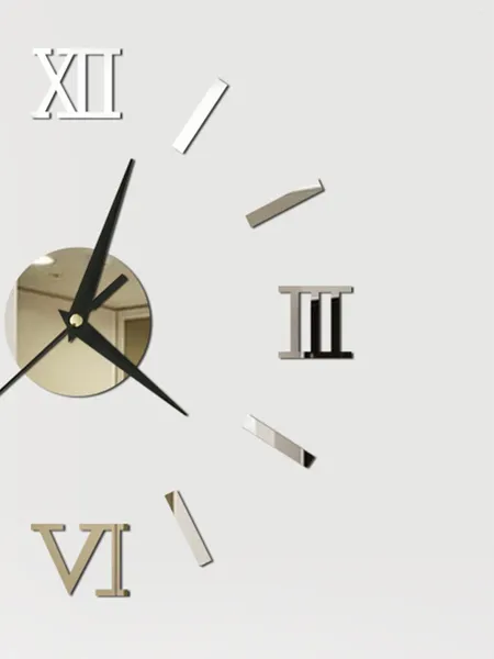 Relojes de pared Números romanos 3D Reloj Acrílico Pegatizas de reloj Fashion Diy Quartz Reloj Sala de estar Decoración del hogar