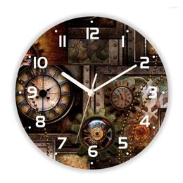 Wandklokken 3D Vintage Steampunk en versnellingen klok voor woonkamer antieke industriële grote ronde horloge slaapkamer keuken decor