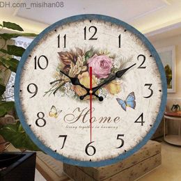 Relógios de parede 3D Vintage Relógio de parede Silencioso Relógio de madeira Estilo Europa Grandes Relógios de parede Home Watch Time Cozinha Quarto Sala Decoração para casa Z230705