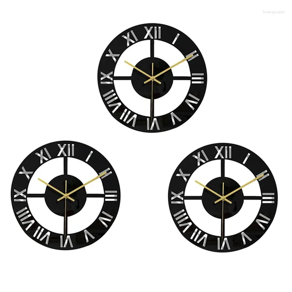 Relojes de pared 3x 11.8 pulgadas Numer romano Mirror acrílico Reloj de cuarzo de bricolaje para la sala de estar decoración del hogar