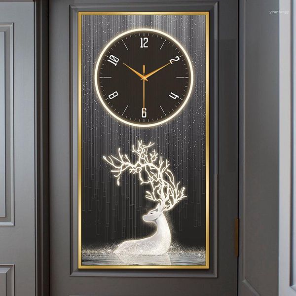 Horloges murales 40 80CM wapiti en alliage d'aluminium horloge suspendue cristal porcelaine peinture salon décoration