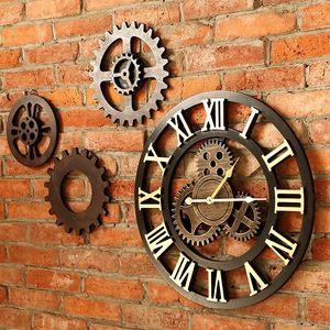Horloges murales 40 cm/45 cm faites à la main 3D rétro décoratif luxe Art grand engrenage en bois Vintage grande horloge sur le