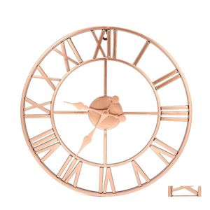 Relojes de pared 40 cm Metal Rosa Oro Cobre Romano Calado Reloj silencioso Decoración para el hogar Sala de estar Diseño simple Entrega de gota Jardín Dh9Xf