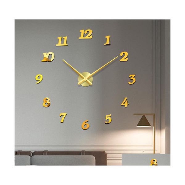 Horloges murales 48 Grande Horloge 3D Bricolage Acrylique Miroir Autocollant Aiguille À Quartz Montre Sur Le Salon Décoration Surdimensionné Drop Delivery Ho Dhntm