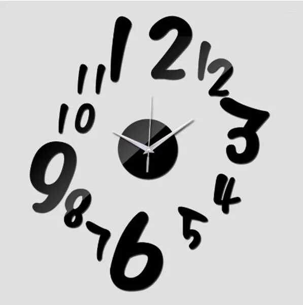 Relojes de pared 5 piezas Etiqueta de espejo acrílico Reloj artístico Diseño moderno Cuarzo silencioso Decoración del hogar Acrílico Sala de estar Negro