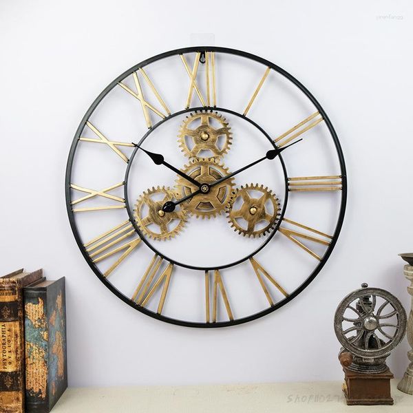 Horloges murales 50cm rétro horloge 3D décoratif luxe art grand engrenage fer vintage grand fait à la main surdimensionné sur le cadeau