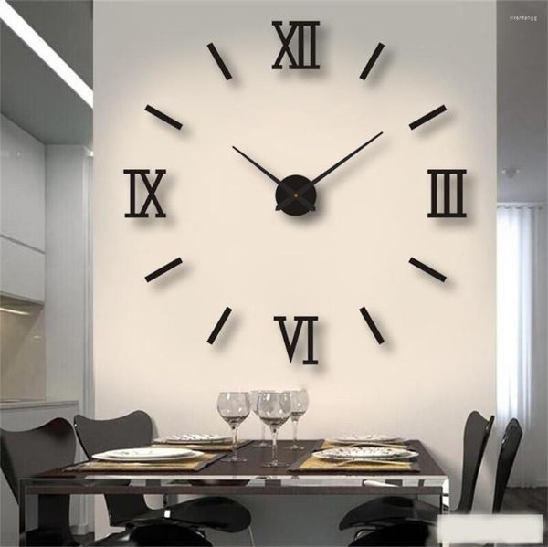 Horloges murales 51 pouces grands chiffres romains lumineux acrylique miroir horloge autocollant montre à quartz décoration de la maison salon