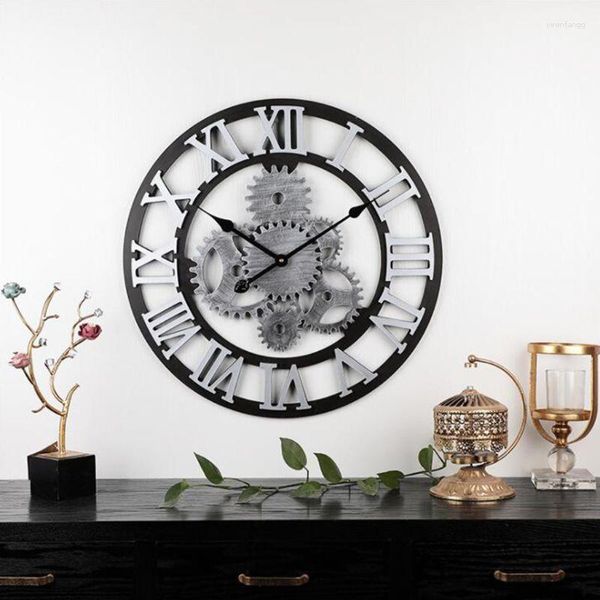 Horloges murales 58cm américain pour horloge silencieuse créative bois salon romain en gros