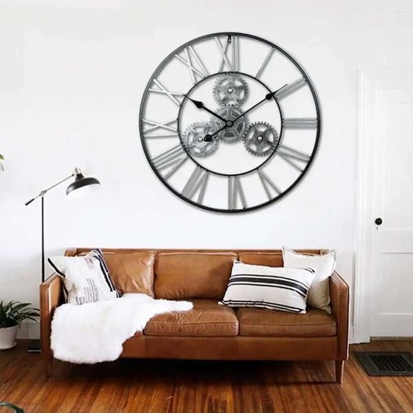 Horloges murales 60 cm Gear industriel horloge décorative rétro silencieuse de style mécanique style décoration de chambre art décoration intérieure