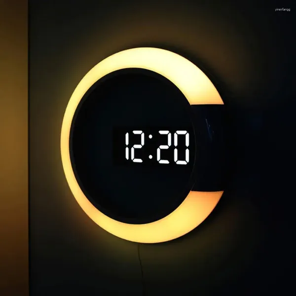 Horloges murales à 7 couleurs Affichage numérique électronique Miroir LED Miroir Hollow Modern Minimalist Creative Alarm Fast Livraison