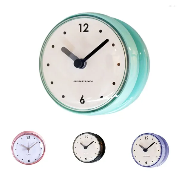 Relojes de pared 75x75 mm Silencio de cuarzo Sucker Reloj Anti-Fog Waterproof para la cocina Decoración del hogar DIY
