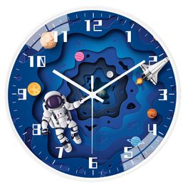 Horloges murales 8 pouces chambre créative pour enfants balayage silencieux deuxième horloge murale astronaute exploration espace chambre décoration horloge à quartz 230301