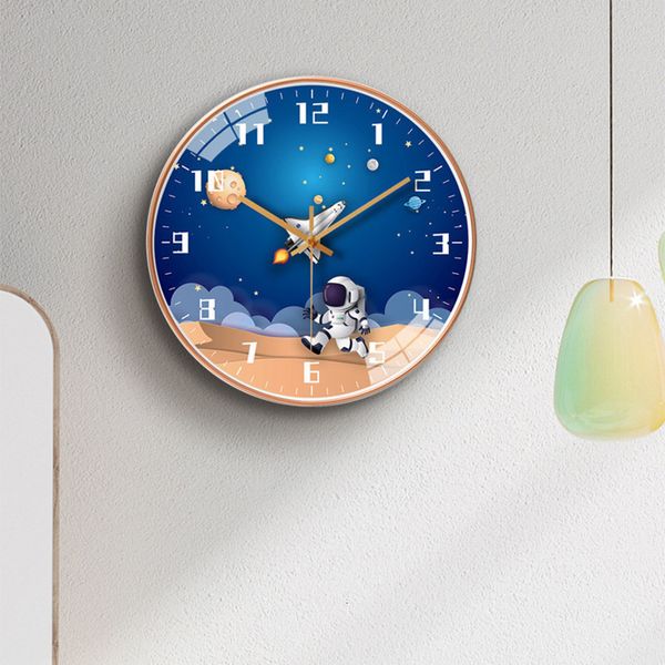 Horloges murales 8 pouces silencieux enfants chambre horloge murale ronde astronaute espace voyage décor enfants horloge garçons chambre décoration horloge à quartz 230323