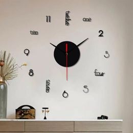 Horloges murales 80cm DIY Quartz Acrylique 3D Grand Miroir décoratif Autocollants Horloge surdimensionnée Reloj De Pared235l