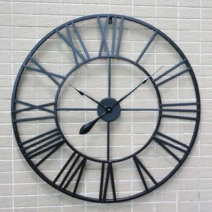 Horloges murales 80 cm 3D Large Retro Retro Black Iron Art Hollow Clock Roman Numerals Home Decor