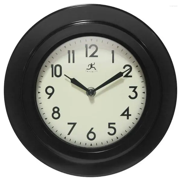 Relojes de pared Reloj redondo retro de 9,75 pulgadas Caja de plástico negro Movimiento analógico silencioso 1 batería Decoración del hogar interior Dimensiones de 9,75 x 9,75 x 2 pulgadas