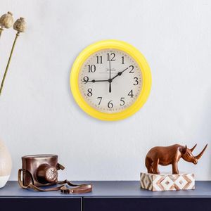 Horloges murales 9 pouces horloge de bureau jaune décor salon décorer l'ornement de l'enfant en plastique rond