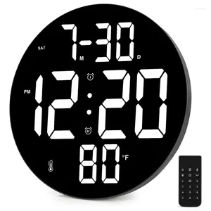 Horloges murales 9 pouces Horloge numérique LED avec télécommande Date Température intérieure 12 / 24H pour bureau de chambre à coucher
