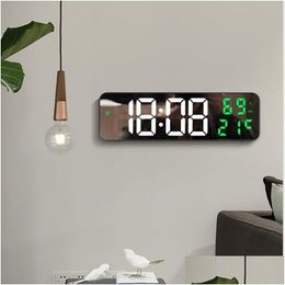 Wandklokken 9 inch grote digitale temperatuur- en vochtigheidsweergave Nachtmodus Tafelalarm 12 24 uur Elektronische led 230505 Drop Delivery Dhdgb