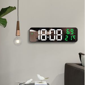 Wall Clocks 9 Inch Large Digital Wall Clock Temperature and Humidity Display Night Mode Table Alarm Clock 1224H Electronic LED Clock 230614