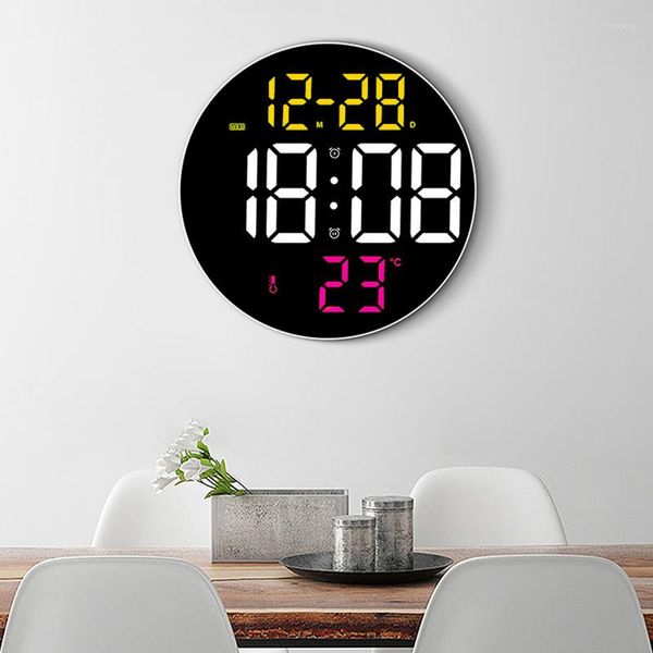 Relojes de pared Reloj digital LED de 9 pulgadas con control remoto Enchufe USB Fecha Semana Temperatura Pantalla de tiempo Estilo moderno Colgante y escritorio