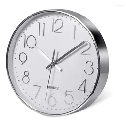Horloges murales ABHU Premium Argent Horloge Décoration Moderne Silencieux Pour La Cuisine De Bureau À Domicile (25Cm Argent)