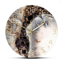 Wandklokken Abstract alcohol inkt Gedrukte klok moderne kunst marmeren textuur stille kwarts waterverfschildering home decor horloge