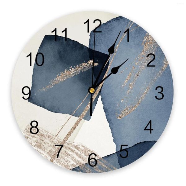 Relojes de pared Arte abstracto Círculo Cuadrado Raya Azul Impreso Reloj Moderno Silencioso Sala de estar Decoración del hogar Reloj colgante