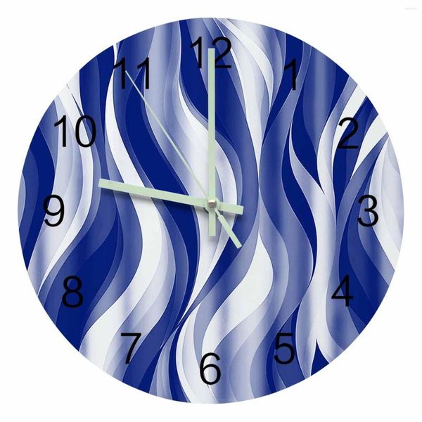 Horloges murales abstraites dégradé lignes bleu pointeur lumineux horloge maison ornements rond silencieux salon chambre bureau décor