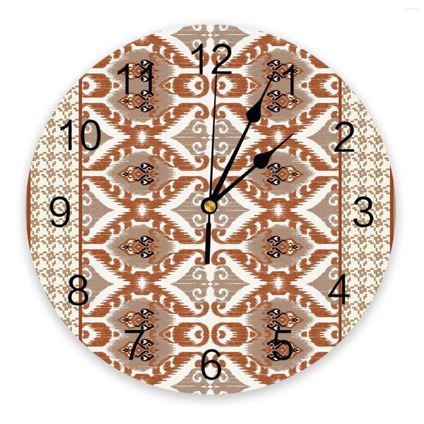 Horloges murales ligne abstraite bloc de couleur motif marron grande horloge salle à manger Restaurant café décor rond silencieux décoration de la maison