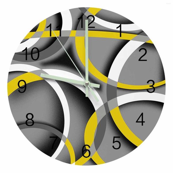 Horloges murales abstrait Art moderne géométrie jaune pointeur lumineux horloge maison ornements rond silencieux salon bureau décor