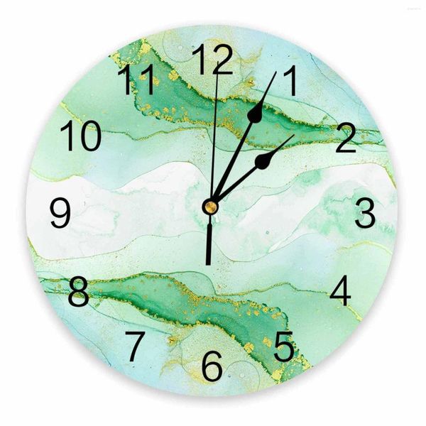 Relojes de pared abstracto aerodinámico mármol acuarela impreso reloj moderno silencioso sala de estar decoración del hogar reloj colgante
