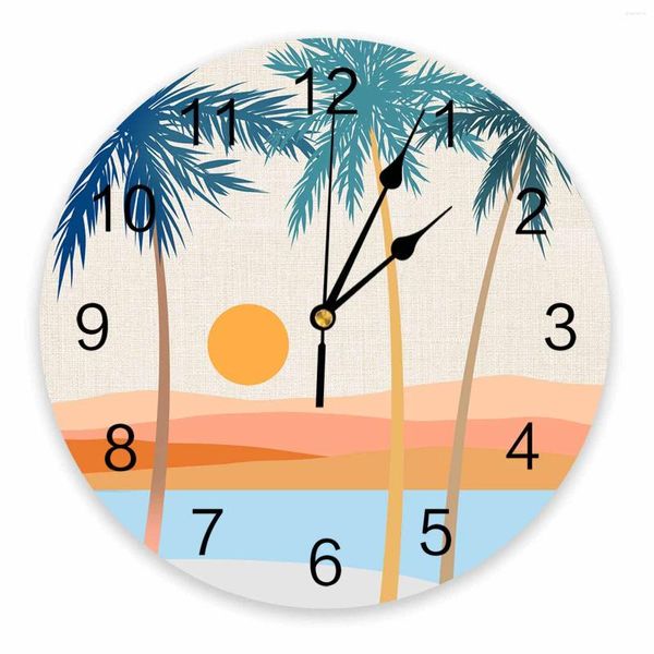 Horloges murales abstraite soleil cocotier bohème été imprimé horloge moderne silencieux salon décor à la maison montre suspendue