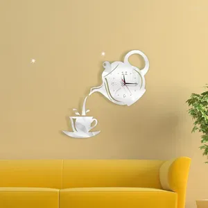 Relojes de pared acrílico dy creative reloj sala de estar de espejo silencioso pegatina de té de té 3D decorativo