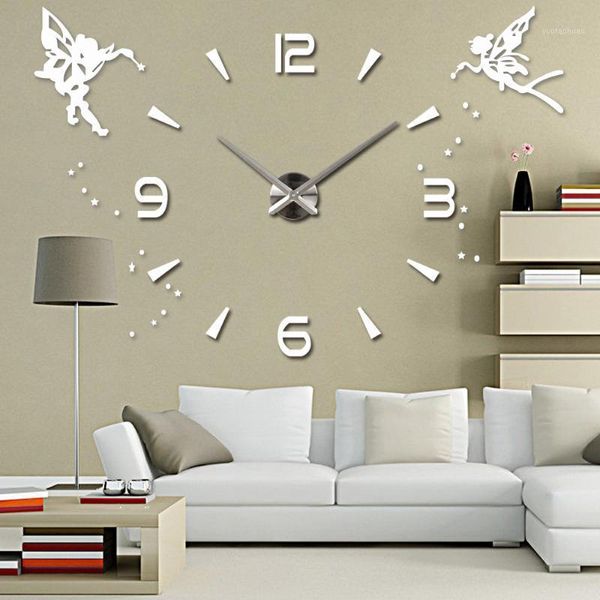 Horloges murales acrylique grande horloge autocollant muet 3D bricolage auto-adhésif Design moderne miroir ange autocollants décor à la maison1